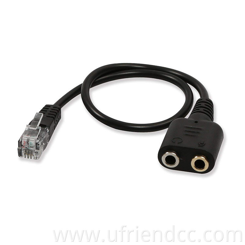 RJ9/RJ11 To 2 Port 3.5mm Female headset Adapter Cable for Telephone